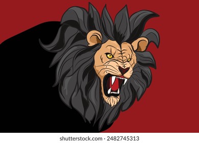 Angry lion head roaring showing its sharp teeth