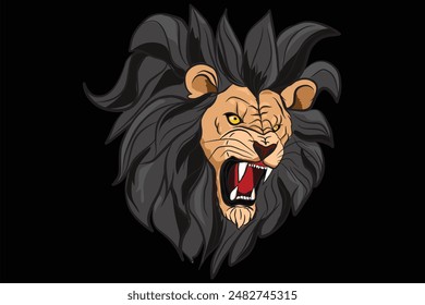 Angry lion head roaring showing its sharp teeth