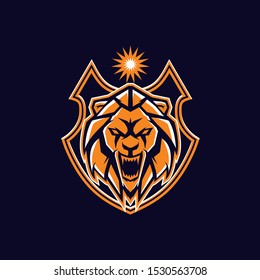 angry lion head shield vector
