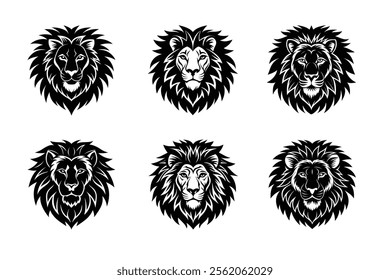 Angry lion head silhouette icon, Jungle king tattoo vector illustration