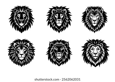 Angry lion head silhouette icon, Jungle king tattoo vector illustration