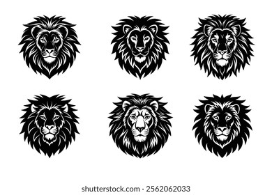 Angry lion head silhouette icon, Jungle king tattoo vector illustration