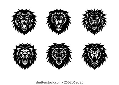 Angry lion head silhouette icon, Jungle king tattoo vector illustration