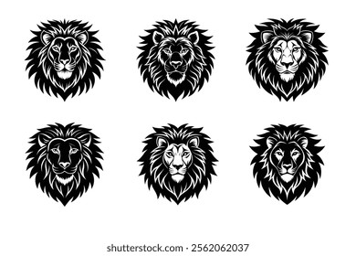 Angry lion head silhouette icon, Jungle king tattoo vector illustration