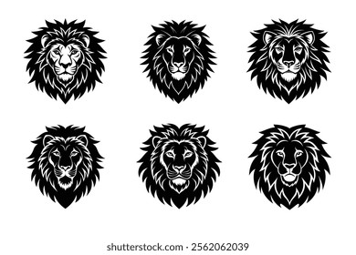 Angry lion head silhouette icon, Jungle king tattoo vector illustration