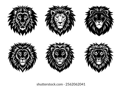 Angry lion head silhouette icon, Jungle king tattoo vector illustration