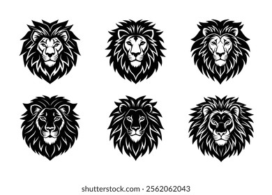 Angry lion head silhouette icon, Jungle king tattoo vector illustration