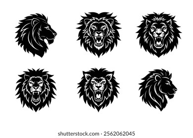 Angry lion head silhouette icon, Jungle king tattoo vector illustration