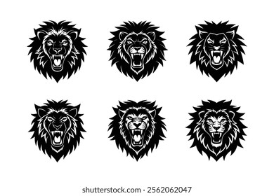 Angry lion head silhouette icon, Jungle king tattoo vector illustration