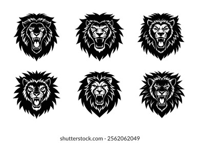 Angry lion head silhouette icon, Jungle king tattoo vector illustration