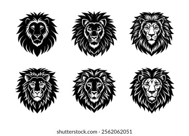 Angry lion head silhouette icon, Jungle king tattoo vector illustration