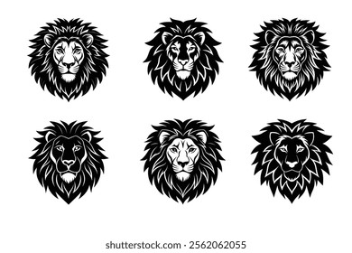 Angry lion head silhouette icon, Jungle king tattoo vector illustration