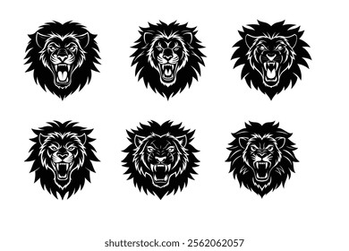 Angry lion head silhouette icon, Jungle king tattoo vector illustration