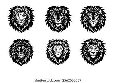 Angry lion head silhouette icon, Jungle king tattoo vector illustration