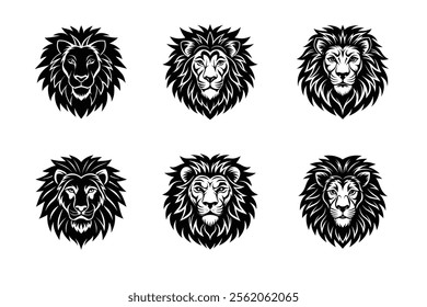 Angry lion head silhouette icon, Jungle king tattoo vector illustration