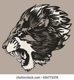Angry lion head vector illustration.