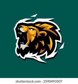 Angry Lion head vector logo design isolated green background for team or club sports and gaming