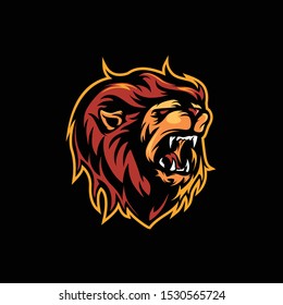 angry lion heart shield vector logo