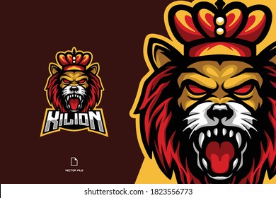 angry lion king head mascot esport game for sport gaming team logo