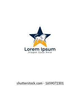 Plantilla de diseño del logo de un león furioso.  Concepto de forma de estrella y logo de león.