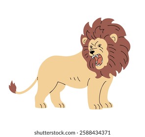 An angry lion with a mane. African animal predator. Wild big cat. Wildlife and fauna. Vector illustration isolated on white background