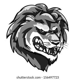 Angry Lion mascot. Monochrome version.