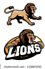 angry lion mascot set
