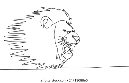 Angry lion one line continuous. Angry lion line art. Hand drawn vector art.