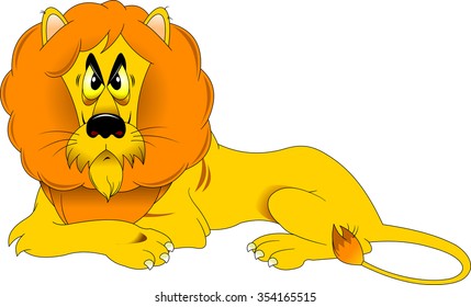 An angry lion with a red mane and vector illustration; 