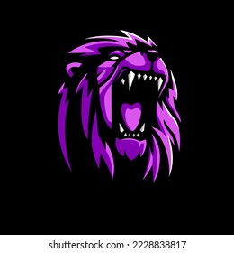 Angry lion roaring esport and sport mascot logo design concept for team badge emblem and thirst printing. Purple lion illustration vector