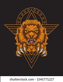 angry lion with sacred geomtry design vector illustration