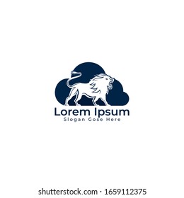 Angry lion in shape of cloud Logo Design Vector Template.