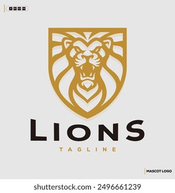 Angry lion shield emblem logo