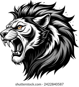 angry lion vector art, black and white