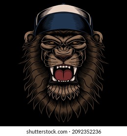 Angry lion wearing hat vector illustration for your company or brand