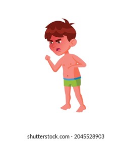 angry little boy shouting on girl in aqua park cartoon vector. angry little boy shouting on girl in aqua park character. isolated flat cartoon illustration