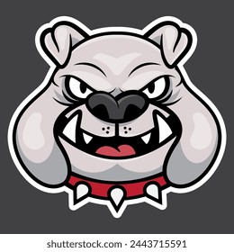 Angry Little Bulldog head cartoon characters wearing spiked rivet dog collar. Best for icon, logo, sticker, mascot, and logo for e-sports club or electronics gaming equipment product