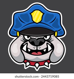 Angry Little Bulldog head cartoon characters wearing spiked rivet dog collar and police hat. Best for icon, logo, badge, sticker, and mascot for e-sports club