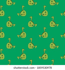 Angry little bunny,seamless pattern on green background.