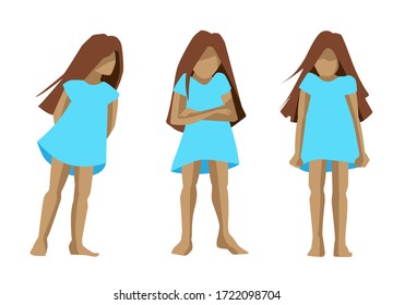 angry little girl in a blue dress offended. emotions, conflict, negativity