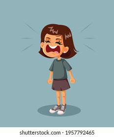 Angry Little Girl Having a Tantrum Vector Illustration. Little child screaming in anger and frustration having a temper with emotional outburst
