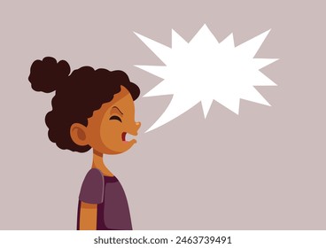 
Angry Little Girl Shouting Out Loud Vector Illustration. Unhappy kid feeling furious and emotional shouting 
