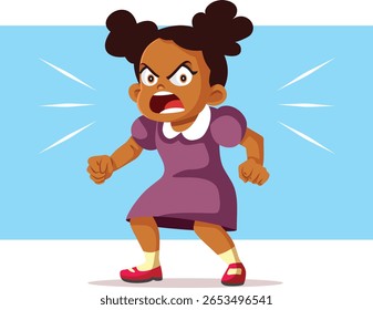 
Angry Little Girl Throws a Tantrum Vector Cartoon. Child feeling impatient misbehaving shouting and being aggressive 