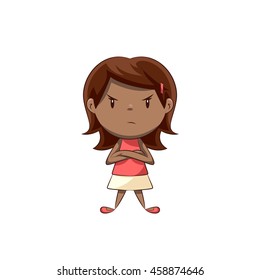 Angry little girl, vector illustration