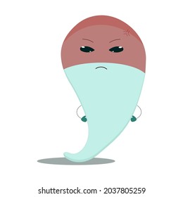 angry little halloween ghost on white background