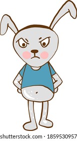 Conejo, ilustración, vector de fondo blanco enojado.