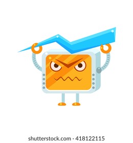 Angry Little Robot Character Simple Flat Vector Icon In Childish Cute Style Isolated On White Background