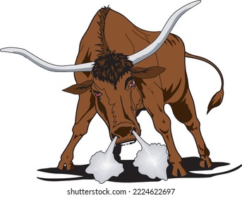 Angry Longhorn Bull Vector Illustration