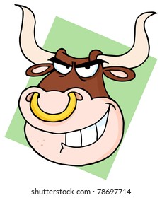 Angry Longhorn Head Cartoon Mascot