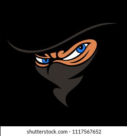 Angry look on the black background, cowboy face with the hat and bandana, cowboy vector illustration.